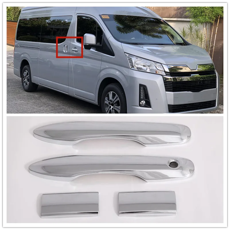 

Car styling Exterior Chrome Side Door Handle Frame Sticker Cover Trim 4pcs For Toyota HiAce Granvia H300 2019 2020