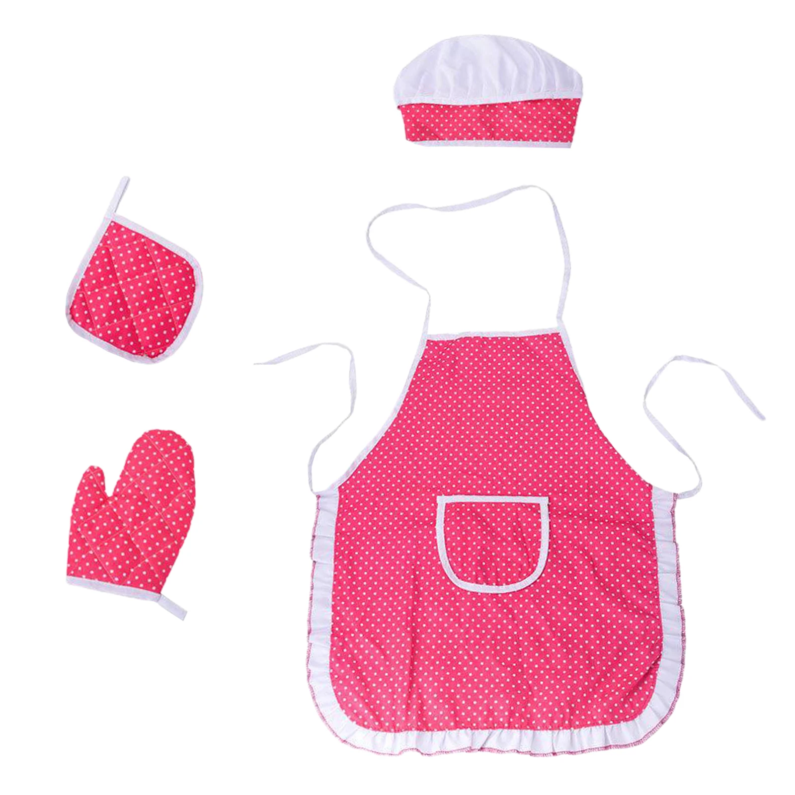 Pink Kids Chef Play Set, Kids Cooking Playset,Chef Dress Up Outfit Set with Kids Apron,Chef Hat Pretend Role-play Cooking Toy
