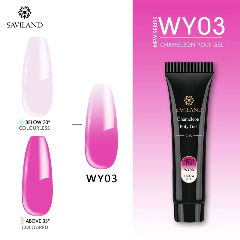 WY03 SAVILAND 15 мл термальный полигелевый удлиняющий УФ Гель-лак для маникюра меняющий цвет Строительный набор - Цвет: WY03