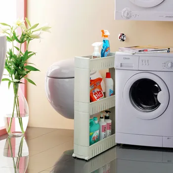 

Kitchen Seam Shelf Plastic Crevice Storage Rack With Wheels Home Removable Refrigerator Slit Rack 3/4 Layers Bathroom Side Shelf