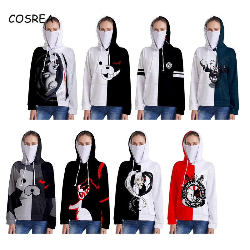 

Anime Danganronpa Monokuma Dangan Ronpa Hoodies Sweatshirts with Mouth Black White Bear Long Sleeve Tops Women Men Clothes Girls