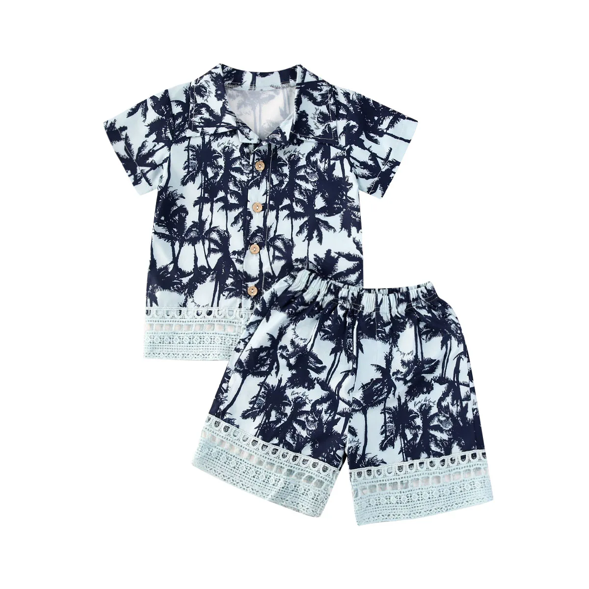 

Casual Kids Boys Coconut Tree Print Turn-Down Collar Short Sleeve Shirt+Pants 2 Pieces Summer Suit Set 1-6T Clothes