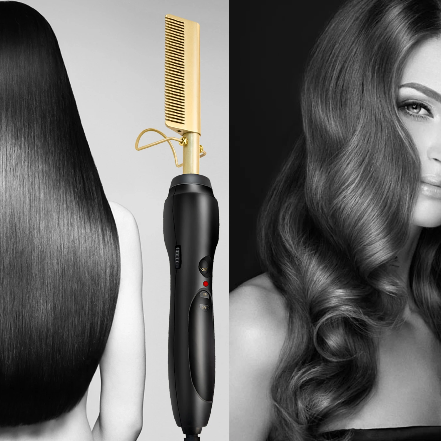 Beard Straightener Hot Comb Electric Environmentally Friendly Gold Titanium Alloy Straight Hair Comb Salon Perm Tool Iron Comb