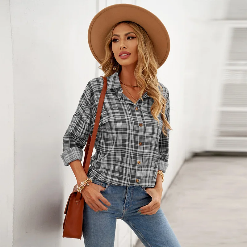 

Женская рубашка в клетку, весна-лето-осень 2021, новый стиль, повседневный женский топ на пуговицах с длинным рукавом