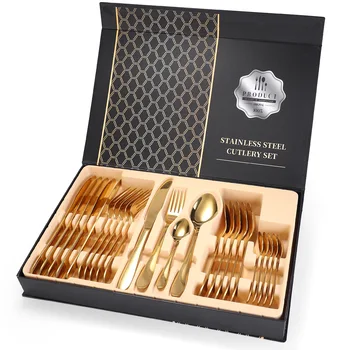 

Rose Gold Cutlery Tableware Set 24pcs Mirror Polished Dinnerware Set 304 Stainless Steel Fork Spoon Knife Set Holiday Gift Box