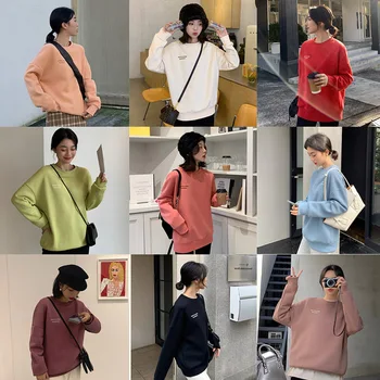 

Spring Autumn Hoodie 2020 New Style Women's Sweatshirt Long Sleeve O neck Women pullover Velvet Loose Matching Clothing Tops