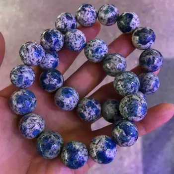 

100% Natural K2 Blue Volcanic Blue Gemstone Bracelet AAAAA Women Men Powerful Crystal Stretch Round Bead Bracelet 16mm AAAAA