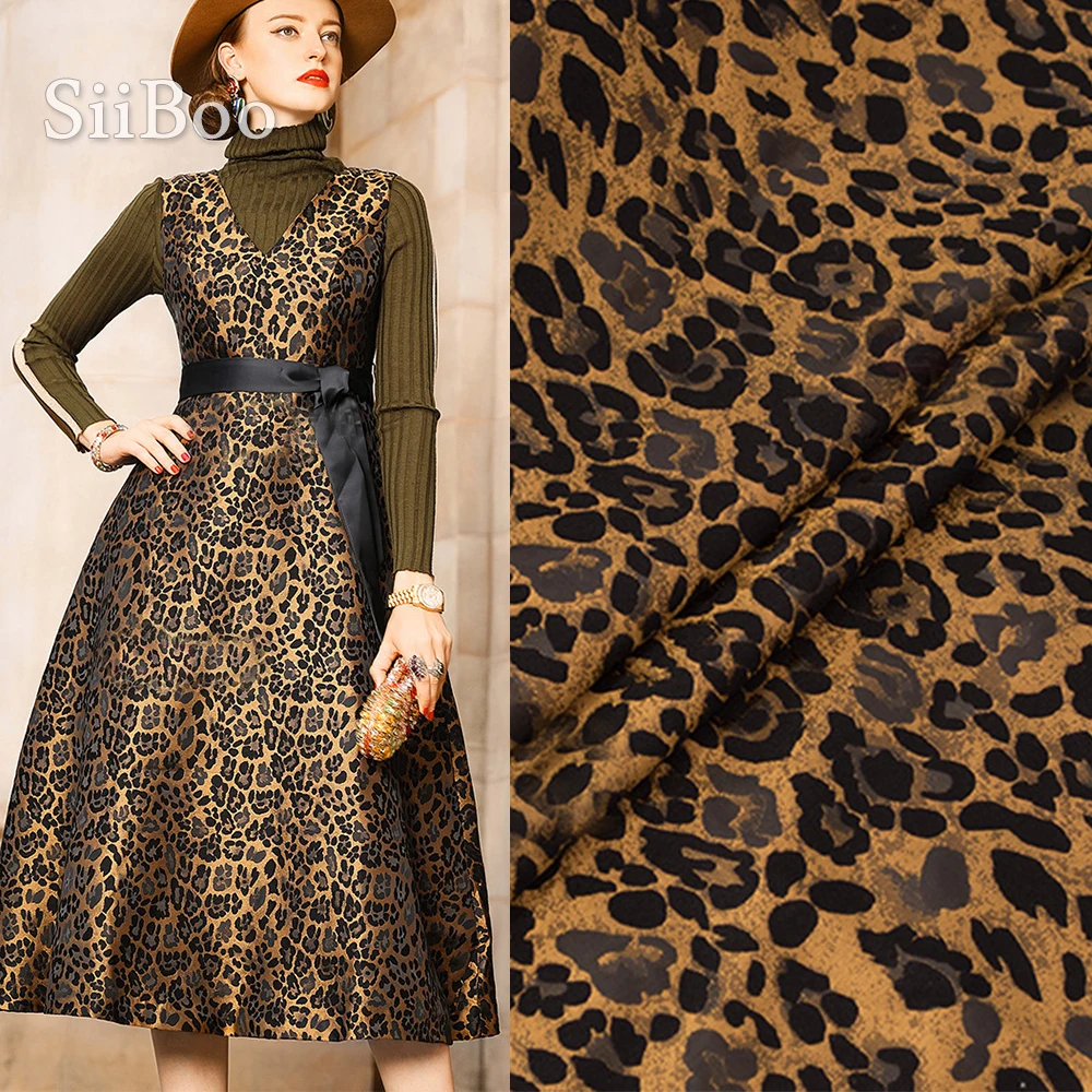 European luxury leopard printed polyester yarn dyed jacquard fabric for winter windbreaker dress tecido telas por metro SP5880 | Дом и сад