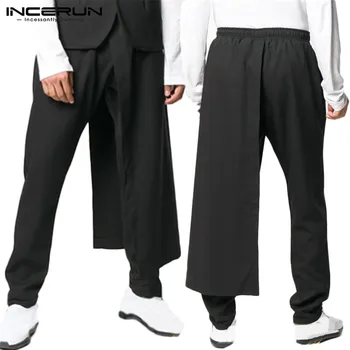 

INCERUN Fashion Solid Men Pants Elastic Waist Personality 2020 Streetwear Long Trousers Men Leisure Casual Irregular Pants S-5XL