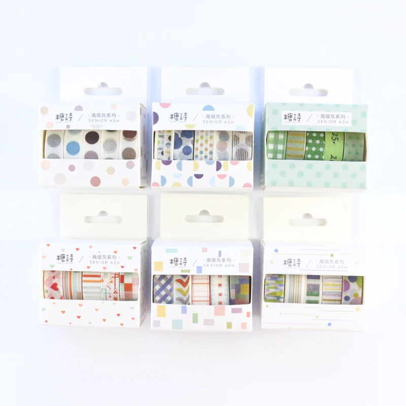 

Domikee cute candy Japanese office school journal planner washi tape rolls accessories kawaii multi masking tape stationery 5pcs