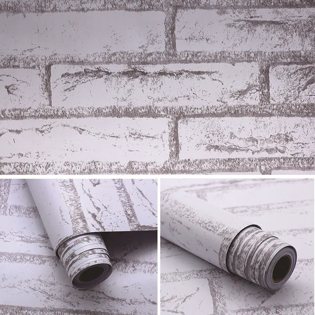 Home Decor 3D PVC Grain Wall Paper Brick Stone  Wallpaper Self-Adhesive Living Room Bedroom Wallpapers Wall Stickers Decoration White brick