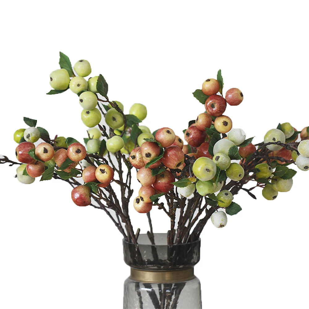 60cm New Artificial Fruits Little Apple Branch Faux Small Sand Fruit Foam Fake Berry Home Garden Decor Christmas Gift Bouquet