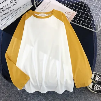 

Zuolunouba Autumn O-neck Thin Women Hoody Sweatshirt Long Sleeve Splice Color Harajuku Lady Pullover Joker Simple Loose Female