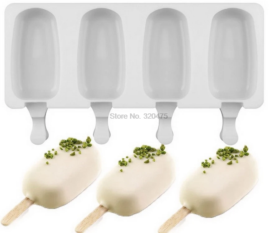 DHL 100 pcs 4 Cavities Silicone Freezer Ice Cream Mold candy bar Making Tool Juice Molds
