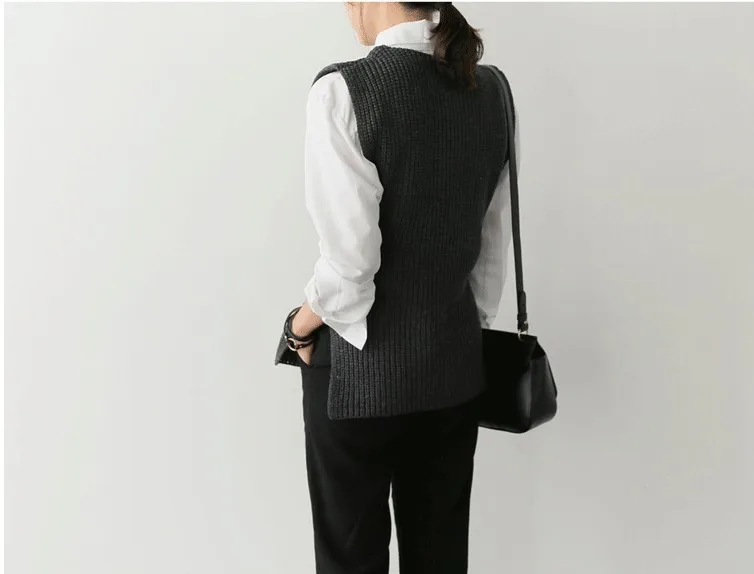 New Arrival Lace Up Sleeveless Pullover Women Knitted Sweater Solid Office Lady Vest Fashion Casual Female Sweaters Vest DS50856