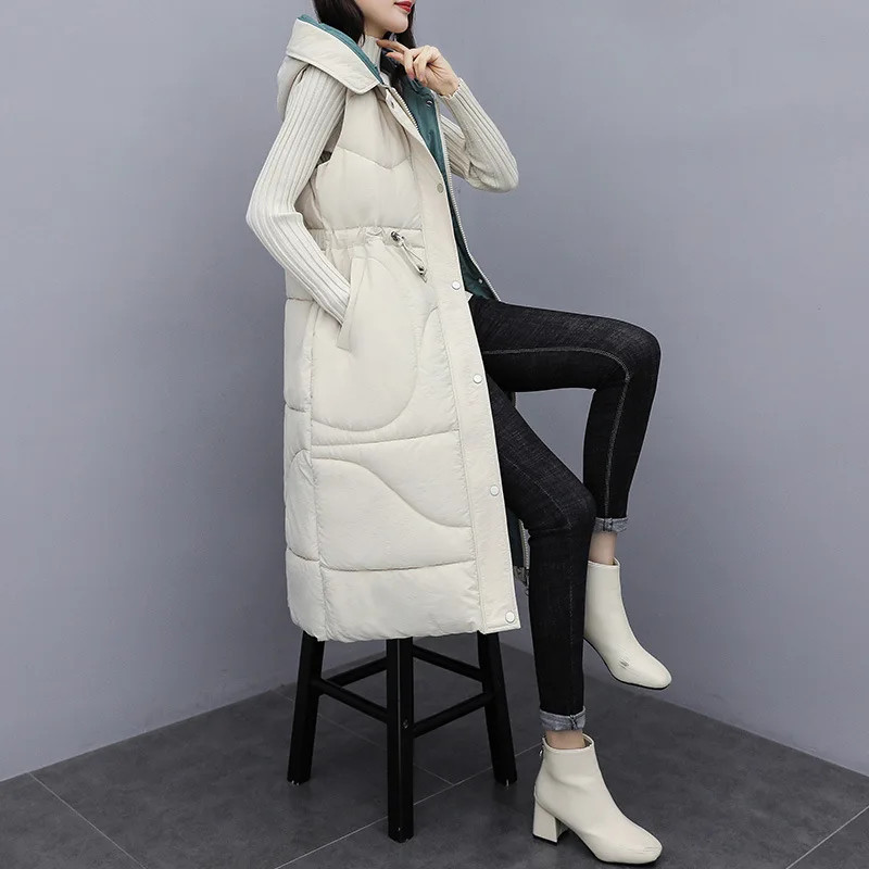 

2019 New Style Waistcoat Cotton-padded Clothes Women's Winter Drawstring Waist Hugging Versatile Vest Cotton Coat