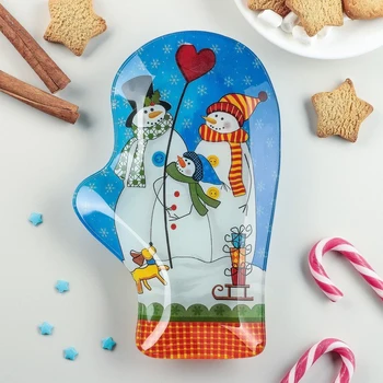 

Serving dish "Mitten. Family of snowmen ", 22.5 × 14 × 2 cm