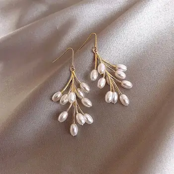 

Top Design Branch Pearl Korean Earrings For Women Hot People New Fashion Jewelry Personality Statement Earings Wholesale