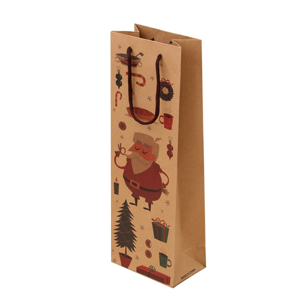 A1 6 Pcs Christmas Gift Bags Reusable Christmas Wine Bottle Gift Bags Kraft Paper Shopping Bag Packing Bags with Handle - Цвет: A1