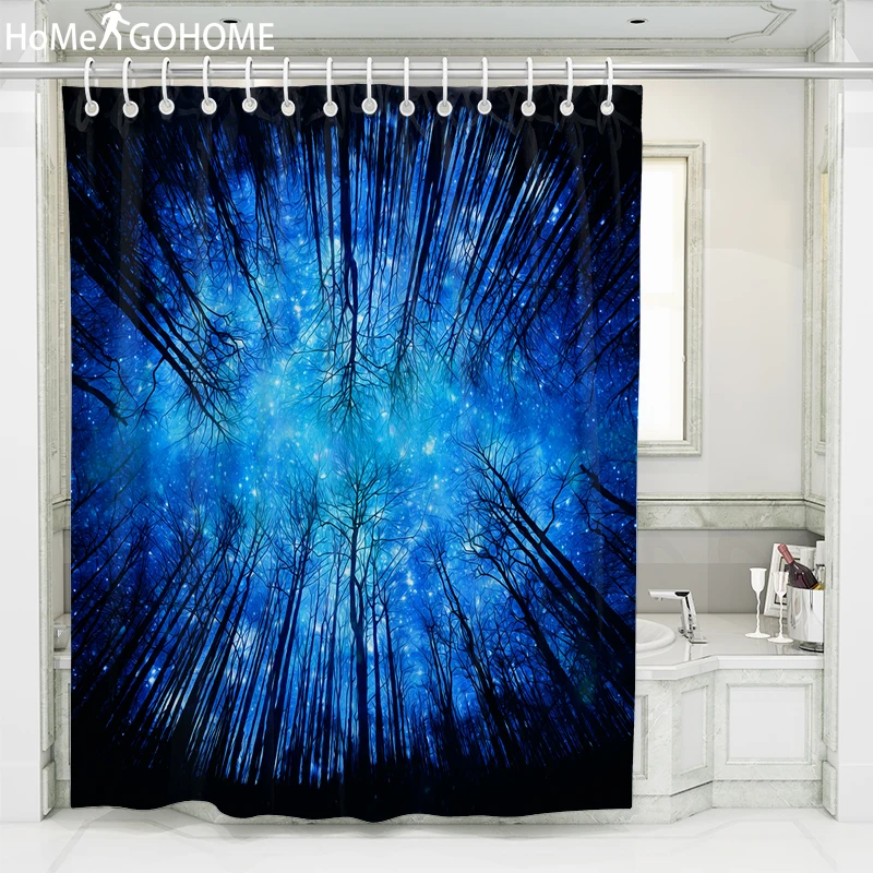 

Galaxy Shower Curtains 3D Forest Psychedelic Starry Night Decoration Bathroom Curtain Blue Waterproof Fabric Bath Shower Curtain
