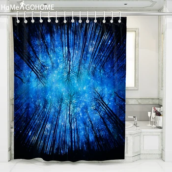 

Galaxy Shower Curtains 3D Forest Psychedelic Starry Night Decoration Bathroom Curtain Blue Waterproof Fabric Bath Shower Curtain