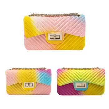 

Women's Fashion Rainbow PVC Bag Shoulder Bag Crossbody Handbag Jelly Chain Bag