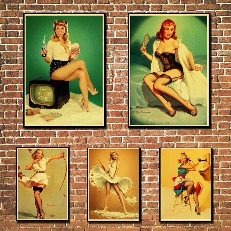 Pin up Girl vintage posters Prints Wall Painting high Quality Decor Poster Wall Painting Home Decoration