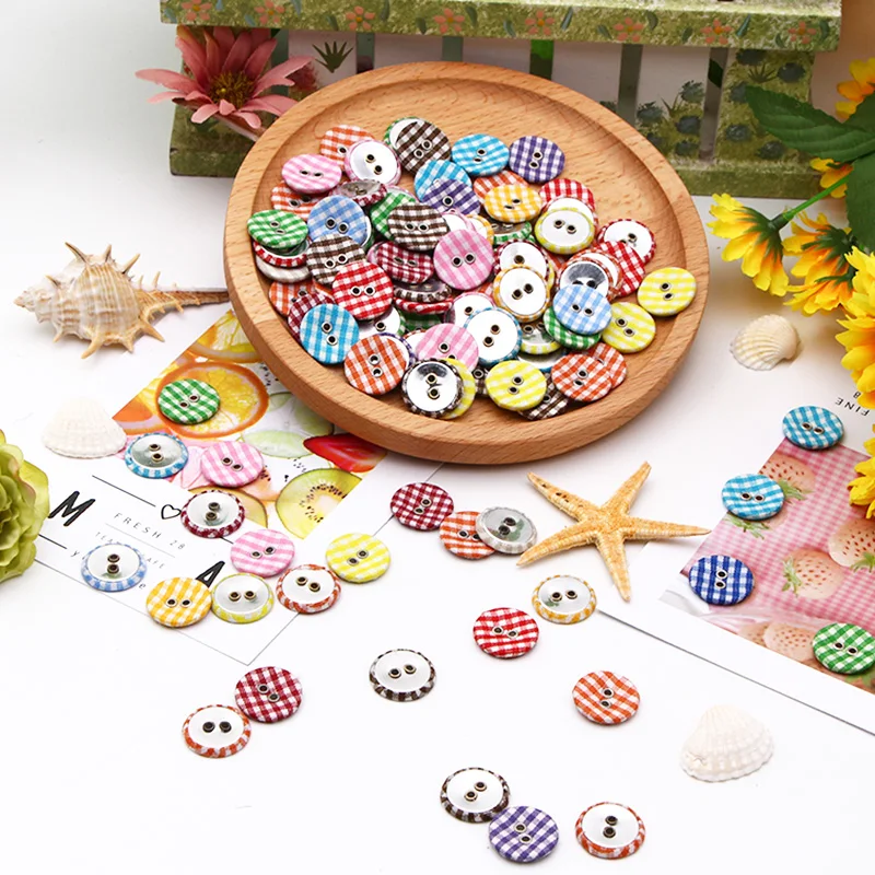 

50/100/500PCs Scotland Plaid Buttons For Needlework Handicraft 2 Holes Checker Pattern Buttons For Clothing Patchwork DIY Crafts