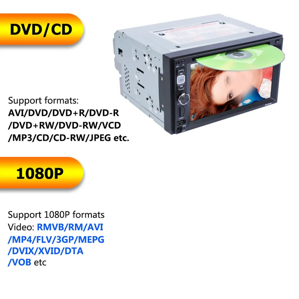 

Universal DC12V Full HD1080P 6.2-inch RK-6619B 2DIN Car Multimedia CD DVD Player Steering Wheel Control FM Radio Bluetooth