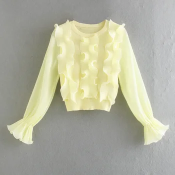 

Women's sweater knitted 2020 Autumn New Fashion Ruffle Pullover Loose Round NeckLong sleeve Knitted Bottoming Sweater knitted