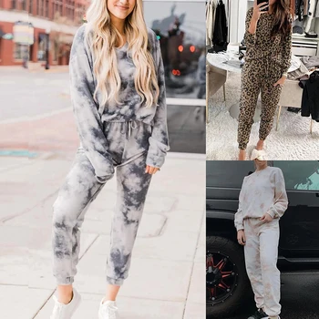 

Women Pyjama Set 2020 Autumn Winter Loungewear Tie-dye Home Wear Lounge Set Homewear Women Long Sleeve Lounge Wear Sleepwear