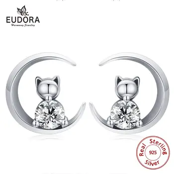 

EUDORA Real 925 Sterling Silver Moom Bear Earring Fashion Crystal CZ Stud Earrings with Box Gift Dangler for Women Jewelry E127