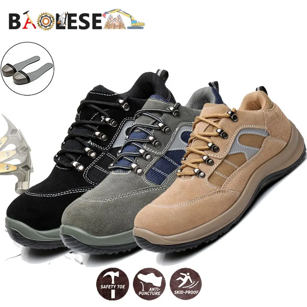 BAOLESEM, зимняя мужская защитная обувь, рабочие кроссовки из натуральной кожи, мужские защитные ботинки, Нескользящие стальные кроссовки, зимние безопасные ботинки