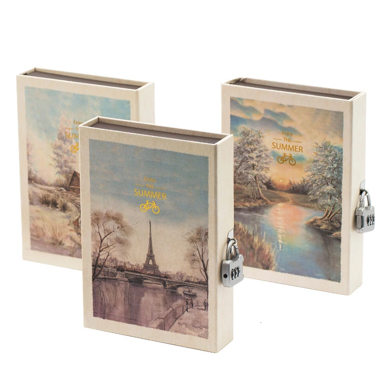 

Retro Simple Password Lock Diary Hard Surface Notebook Portable Portable Handbook Increase Thickening Lock Stationery Student