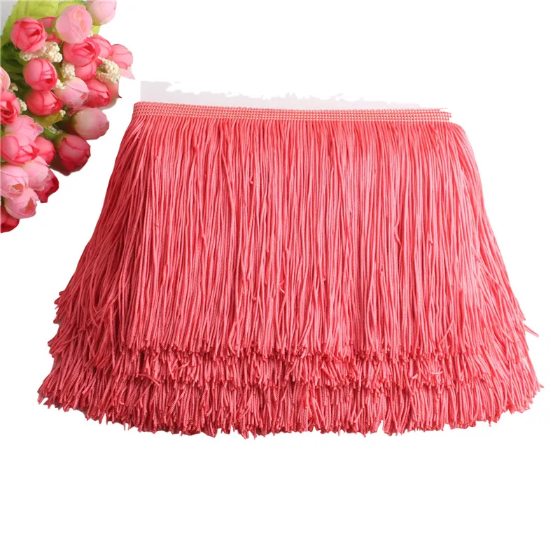 Beatiful 1Yard Lace Fringe Trim 15cm Wide Tassel Fringe Trimming For DIY Latin Dress Stage Clothes Accessories Lace Ribbon - Цвет: watermelon red