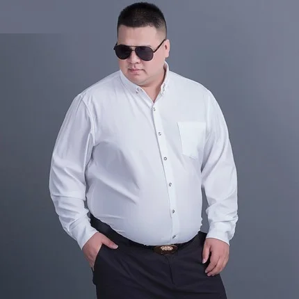 White FAISIENS 5XL 8XL 10XL 12XL 14XL большой размер Мужская рубашка с длинными рукавами фиолетовая черная синяя деловая официальная Мужская офисная рубашка - Цвет: White