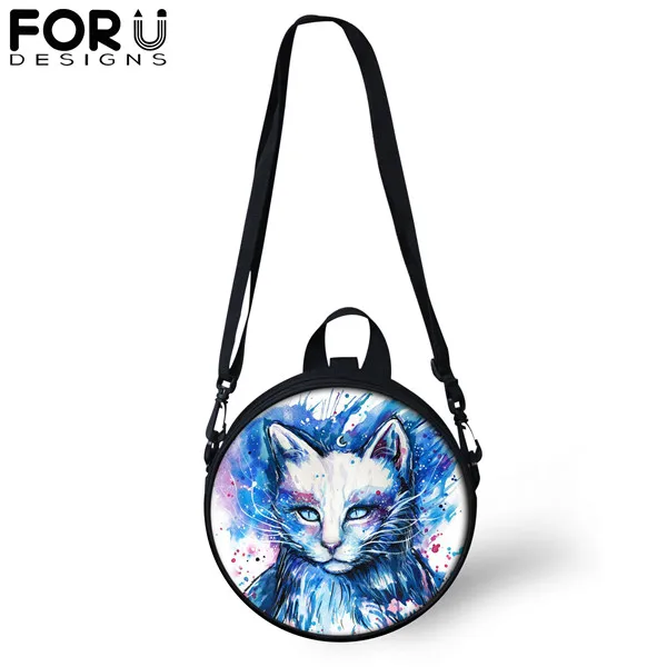 FORUDESIGNS, черные, готические, с принтом кота, круглые сумки через плечо для женщин, подростков, девочек, сумка-мессенджер, сумка через плечо, кошелек - Цвет: CDGX1431I
