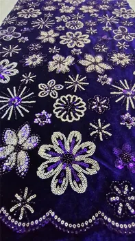 

good quality 5yards african beautiful sequins beads velvet lace fabric new fashion velvet for dress sewing ZDHS10101