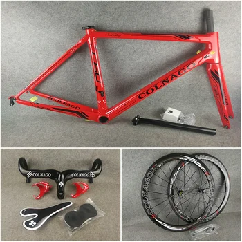 

3K Glossy Black logo Red Colnago C60 carbon road frame+Handlebar+Saddle+Bottle cages+50mm carbon wheelset with Novatec A271 hubs