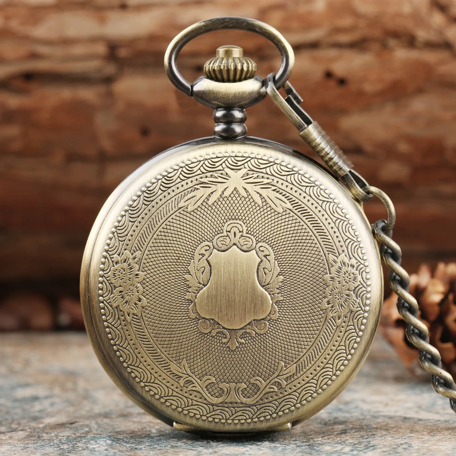 Delicate-Carved-Pattern Pocket Watch Reloj-De-Madera Shield Analog Quartz Rattan Floral