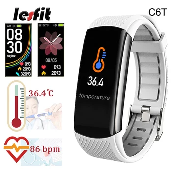 

Lesfit Silicone Women Temperature Smart Bracelet For Men Waterproof Android Thermometer Band Bluetooth Wristband Fitness Tracker