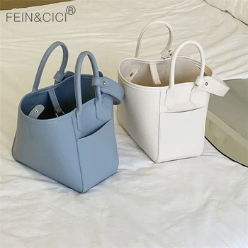 

Bucket bag women summer chic white blue tote handbag shoulder bag black open top-handle bag