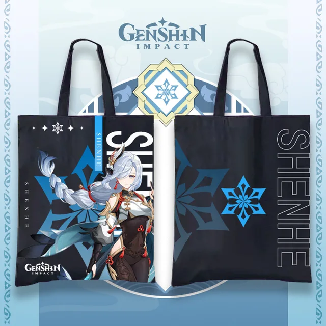 Genshin Impact Anime Cosplay Baal Kazuha Canvas Tote Bag Zhongli Yoimiya Xiao Ayaka Ganyu Hu Tao Klee Kids Collection Gifts Shen He