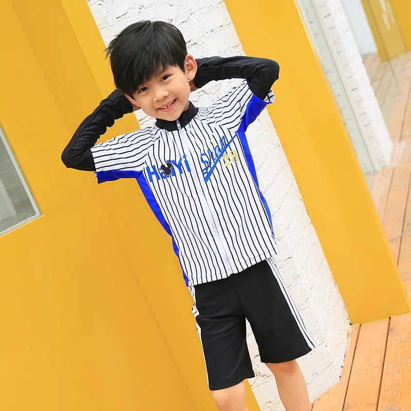

Korean-style BOY'S Long Sleeve Split Type Boxer KID'S Swimwear Beach Sun Protection Clothing Long Sleeve Sports Set with Swim Ca