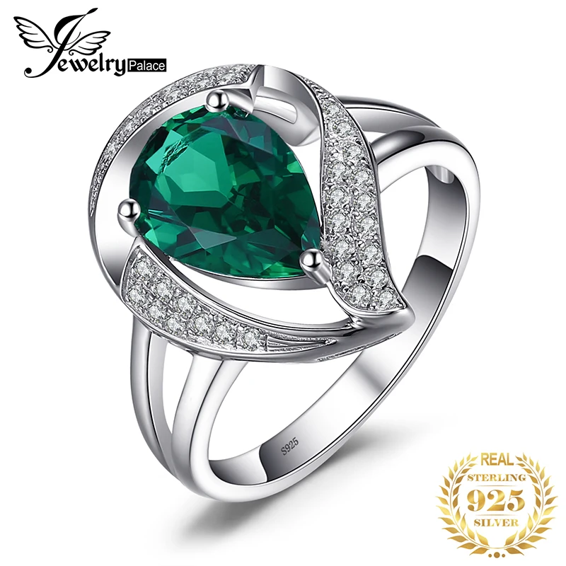 JewelryPalace 1.7ct создан Изумрудное кольцо для Для женщин Сплошной 925 пробы Серебряные ювелирные изделия Свадьба Шарм кольцо подарок для девочек