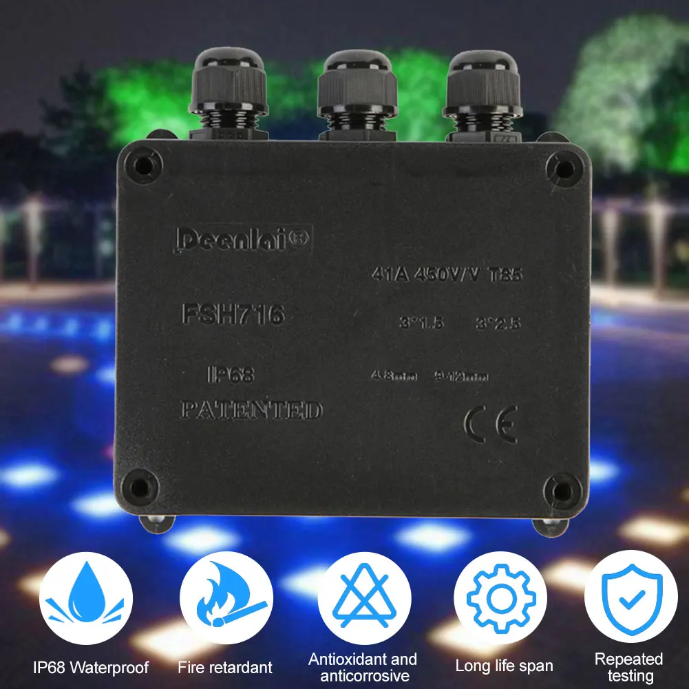 

IP68 Waterproof Terminal Electrical Junction Box Cable Connector 3 Way Wire Flame Retardant External Enclosure Outdoor Home