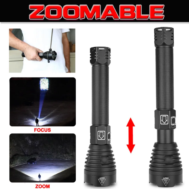 Brightest XHP90 Rechargeable LED Flashlight Powerful XHP70.2 Torch Super Waterproof Zoom Hunting Light Use 18650 or 26650 Battey