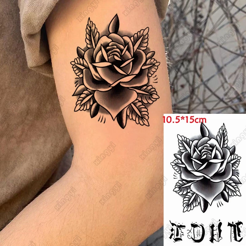 

Waterproof Temporary Tattoo Sticker Rose Flower Flash Tattoos Women English Letter Compass Body Art Arm Fake Tatoo Men