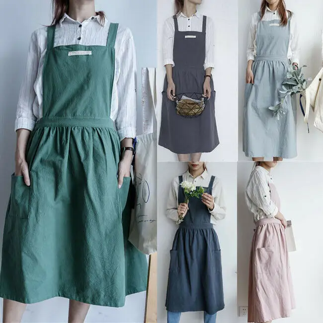 

Fashion Women Cotton Linen Cross Back Apron Japanese Housework Baking Wrap Florist Aprons