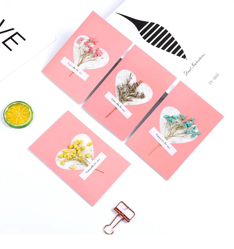 1 шт розовая серия сухоцветы рукописные поздравительные открытки свадебные приглашения Рождество День рождения открытки